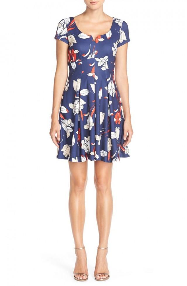 Gabby Skye Floral Print Scuba Fit Flare Dress Weddbook