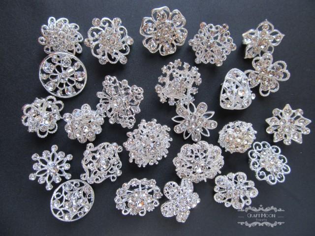 Rhinestone Brooch Lot Pcs Rhinestone Button Wholesale Silver Pin