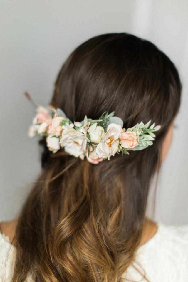 Bridal Flower Comb Blush Bridal Headpiece Back Flower Comb Back