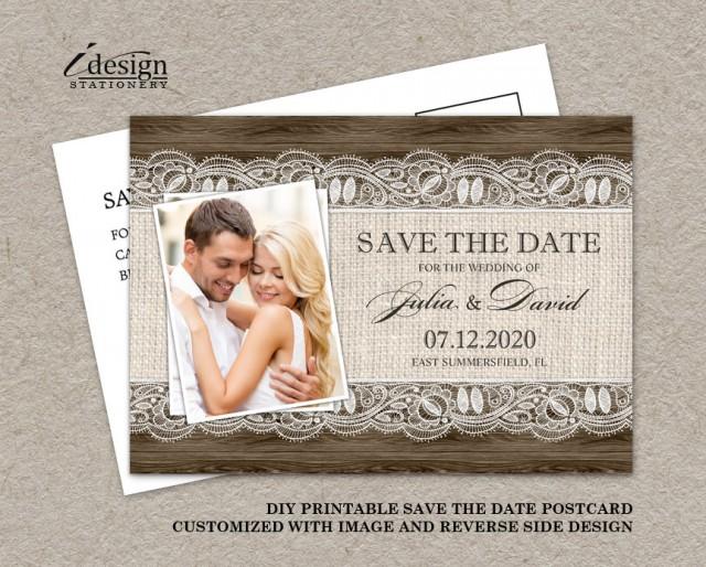 Diy Printable Rustic Save The Date Postcards Photo Wedding Save The Dates With Burlap And Lace 