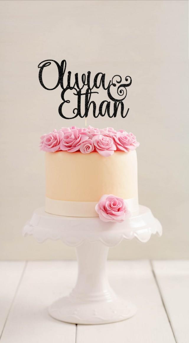 Personalized Wedding Cake Topper Engagement Cake Topper Glitter