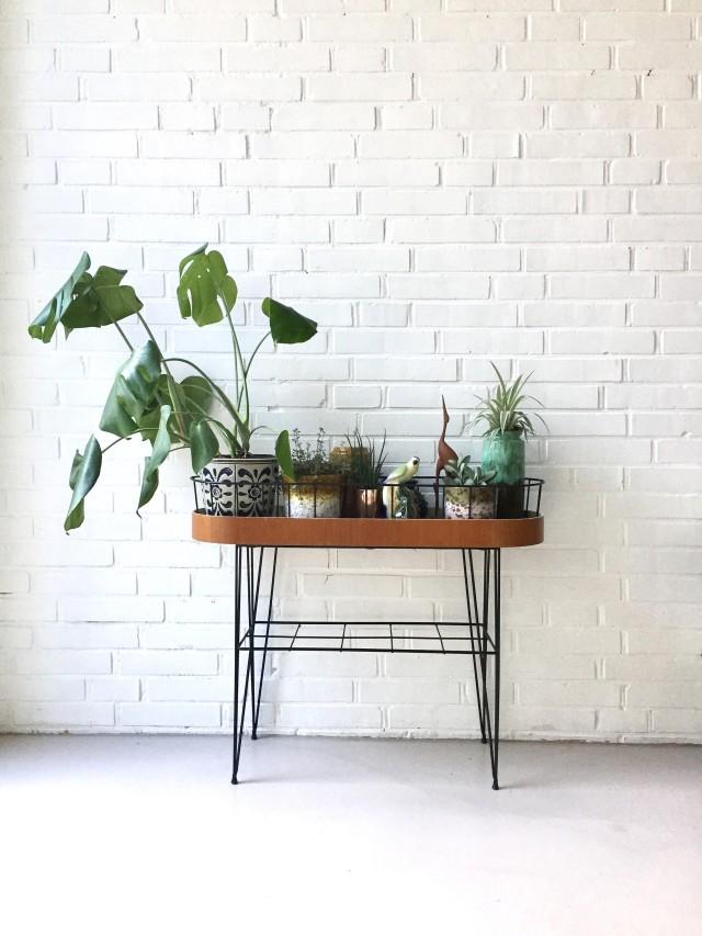 Vintage Plant Stand Flower Table Teak Flower Stool Retro String