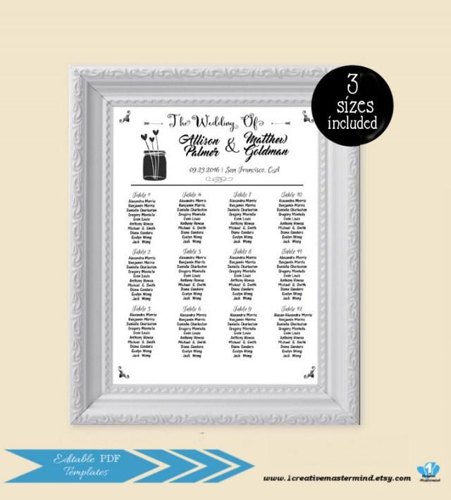 DIY Wedding Seating Chart, Editable Seating Plan Template, Seating ...