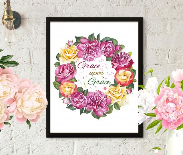 Grace Bible Illustration, Typography, Bible Verses, Flowers Painting, Calligraphy, Watercolor