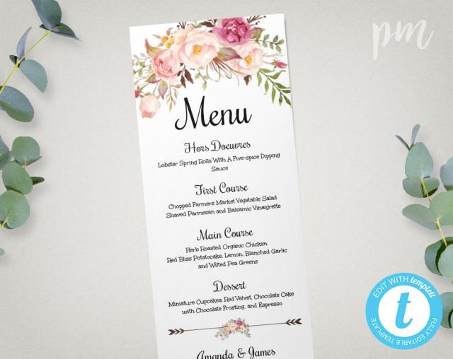Romantic Dinner Menu Blue Printable Menu Vintage Floral Wedding Menu Template Instant Download Editable Menu Editable Template 43