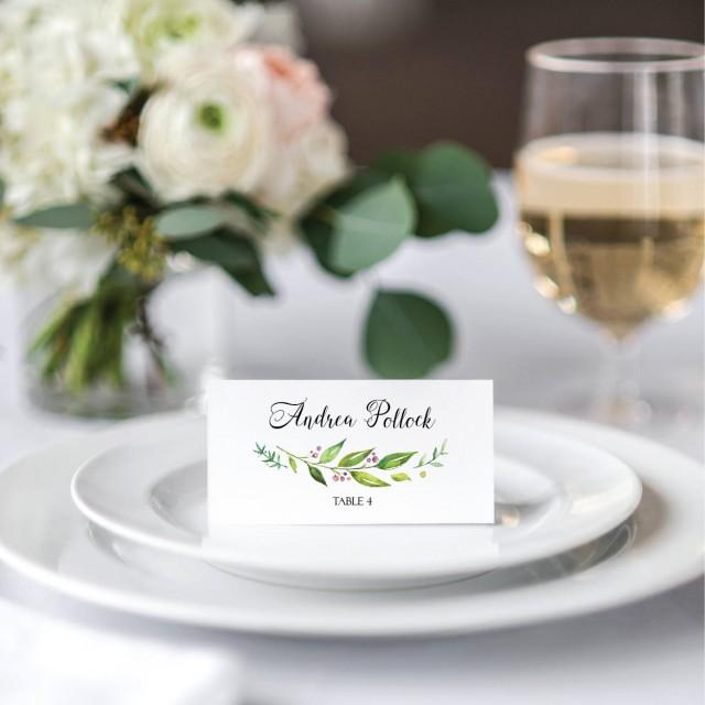 Wedding Tented Place Cards Green Wedding Name Cards Printable Greenery Leafy Garden Wedding