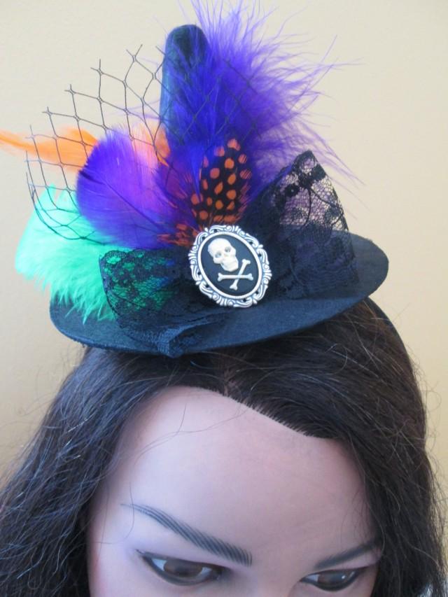 Mini Witch Hat Fascinator, Black Witch Hats, Witch Hat Costume, Flower Headband, Photo Prop