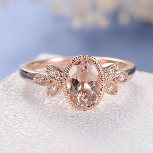 Antique Engagement Ring Delicate Oval Cut Ring Rose