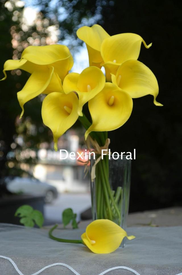 9 Stems Yellow Calla Lily Real Touch Flowers For Wedding Bridal
