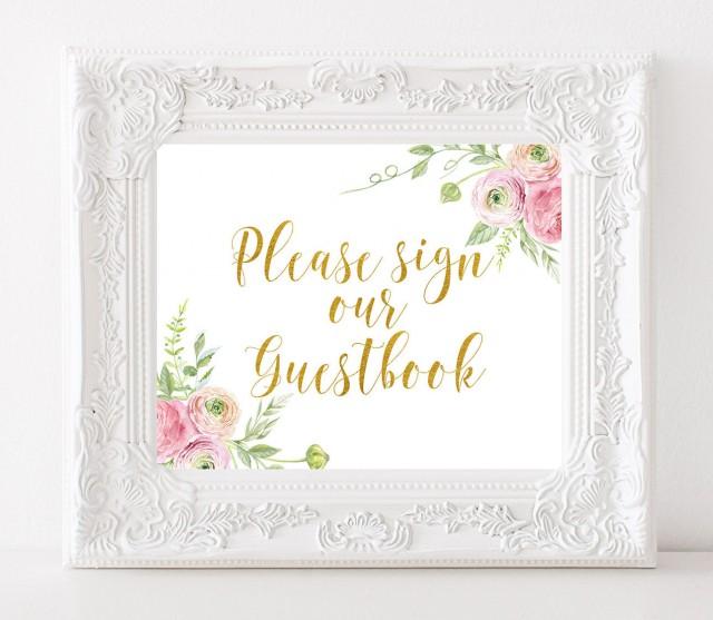 Please Sign Our Guestbook Sign Gold Wedding Printable Sign Floral ...