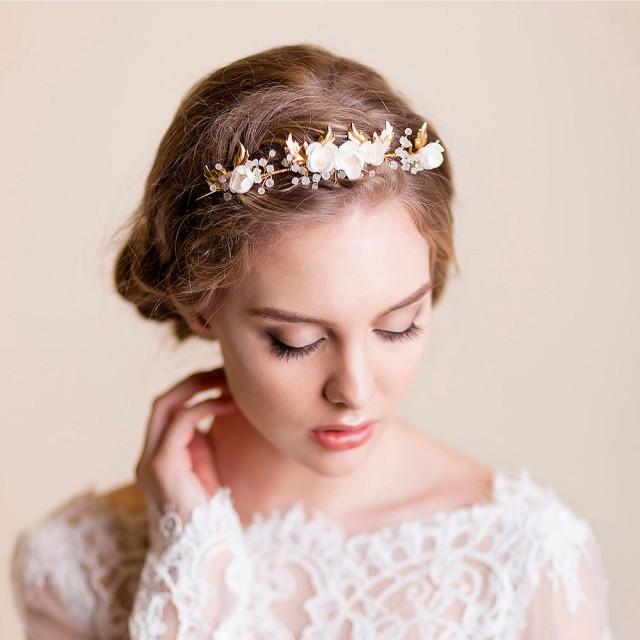 Bridal Tiara Wedding Gold Tiara Bridal Headpiece Vine Leaves And