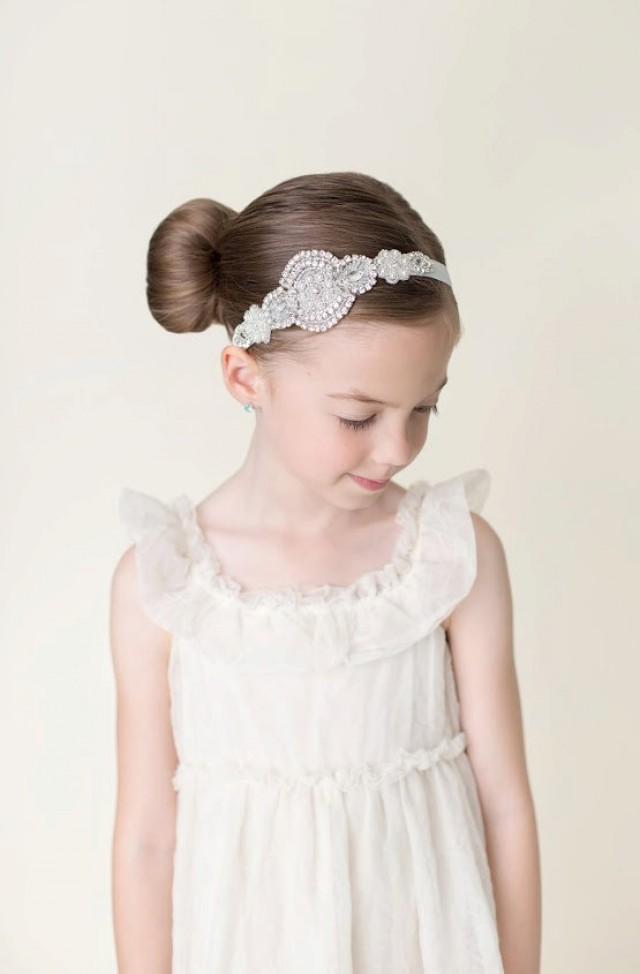 Flower Girl Headband, Crystal Headband, Rhinestone Headband, Silver Headband, Ivory Lace