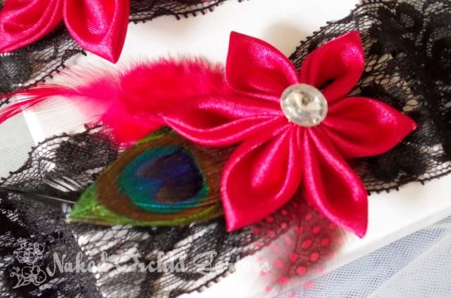 Red Wedding Garter Set Peacock Garters Black Lace Garter For Vintage 