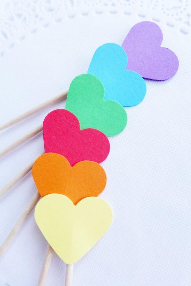 Rainbow Cupcake Toppers, Heart Cupcake Toppers, Birthday Party Picks