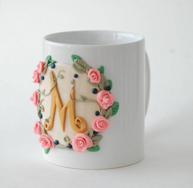 Monogram Mug Large Coffee Mug Personalized Mug Polymer Clay Mug 3d