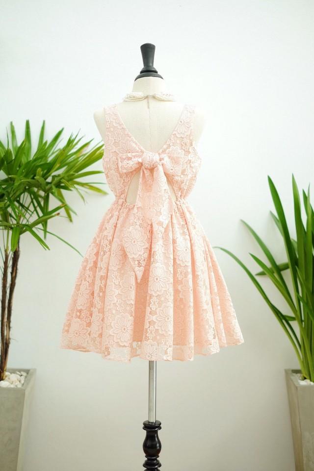 Peach Dress Peach Lace Dress Peach Party Dress Peach Lace Cocktail