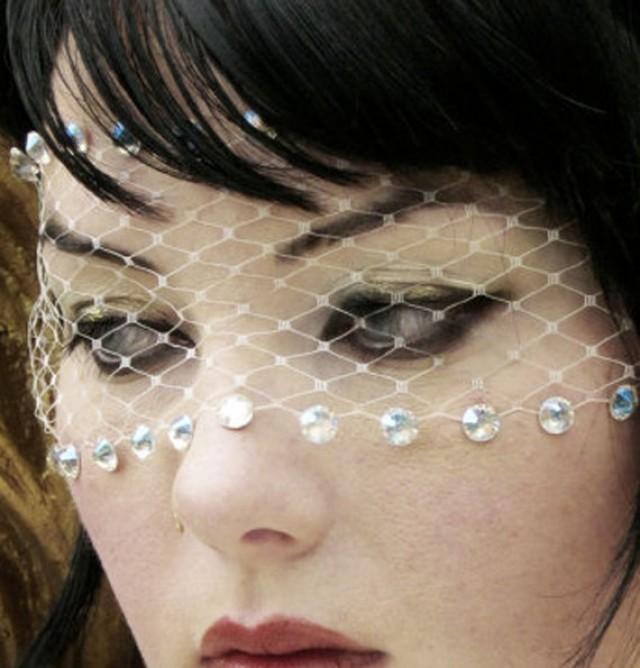 Isabel Bandeau Mask W Iridescent Swarovski Crystals Ivory French Net Veil Lace By Moonshine Baby 2729631 Weddbook
