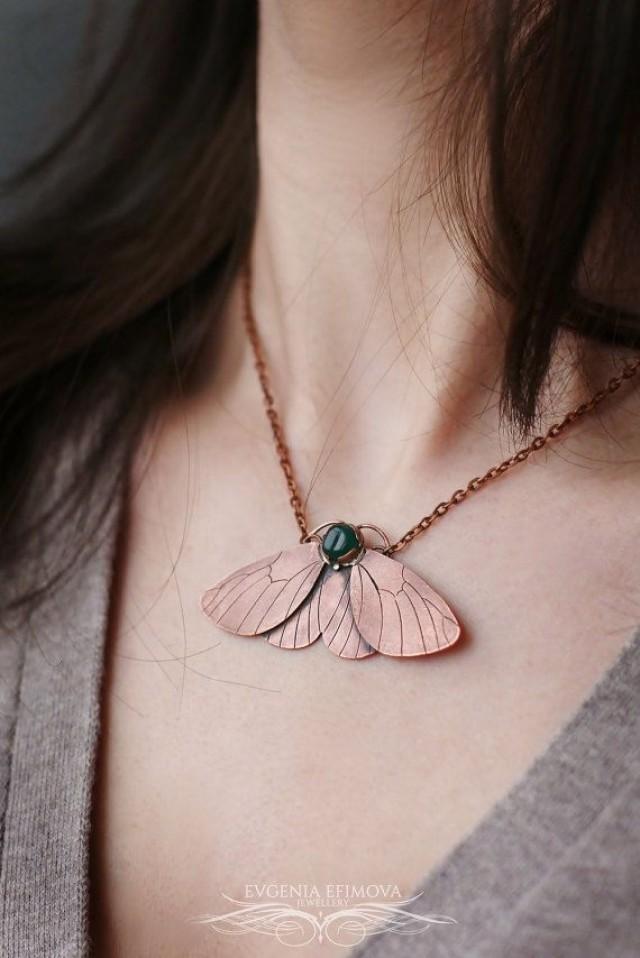 Moth Necklace, Butterfly Copper Pendant, Copper Realistic Moth Jewelry