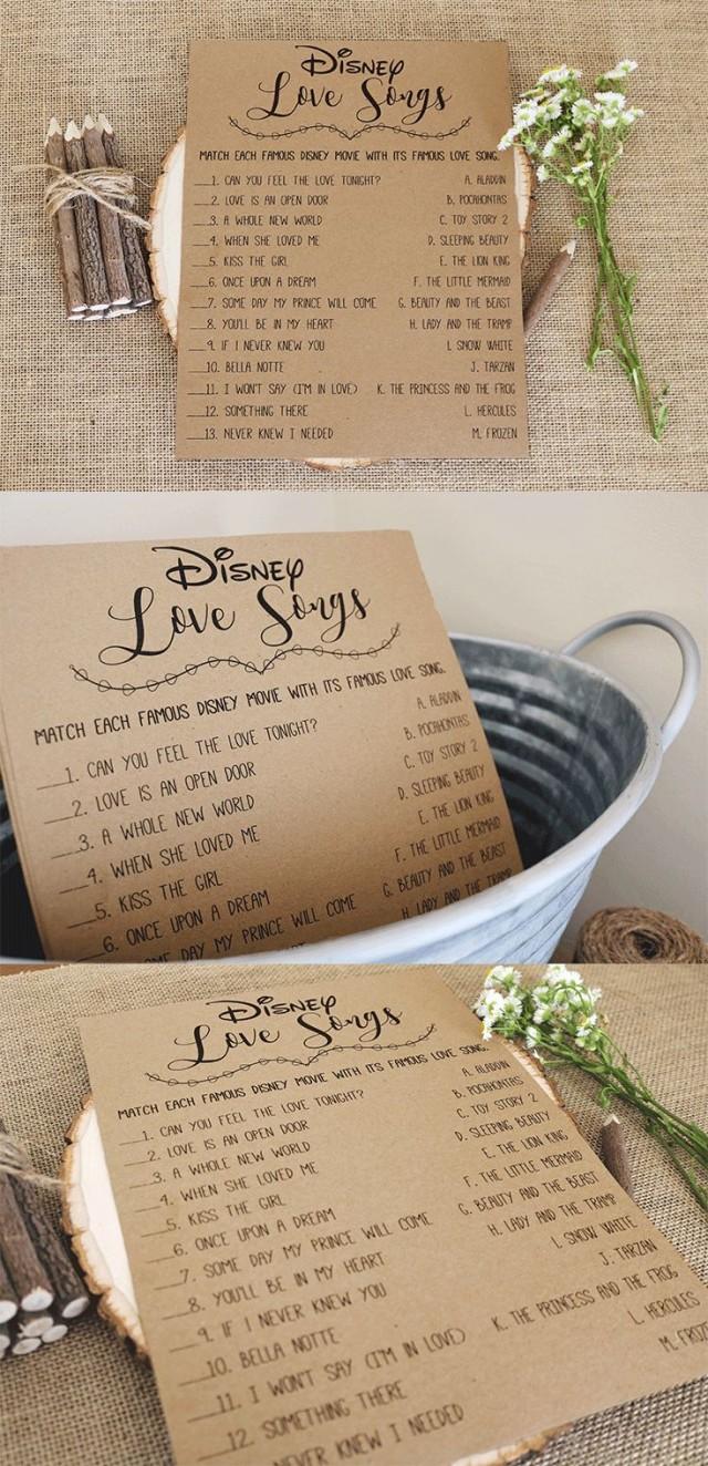 Disney Love Songs Bridal Shower Game . Printable Instant Download . Rustic, Kraft, Funny, Fun