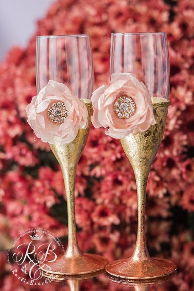 Rose Gold Wedding Glasses Engraved Champagne Flutes Blush Wedding