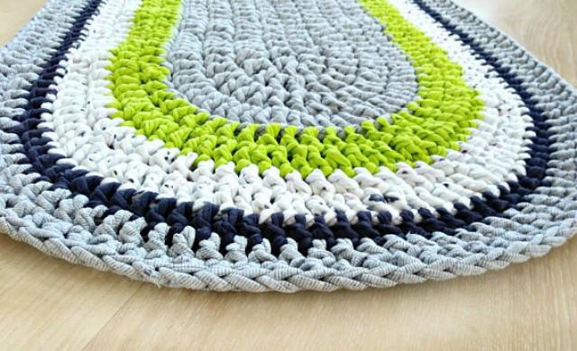 Rag Rug Gray Oval Rug Crochet Rug Handmade Home Decor Rug