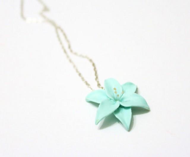 Mint Lily Flower Necklace, Delicate Necklace For Her Gifts, Spring