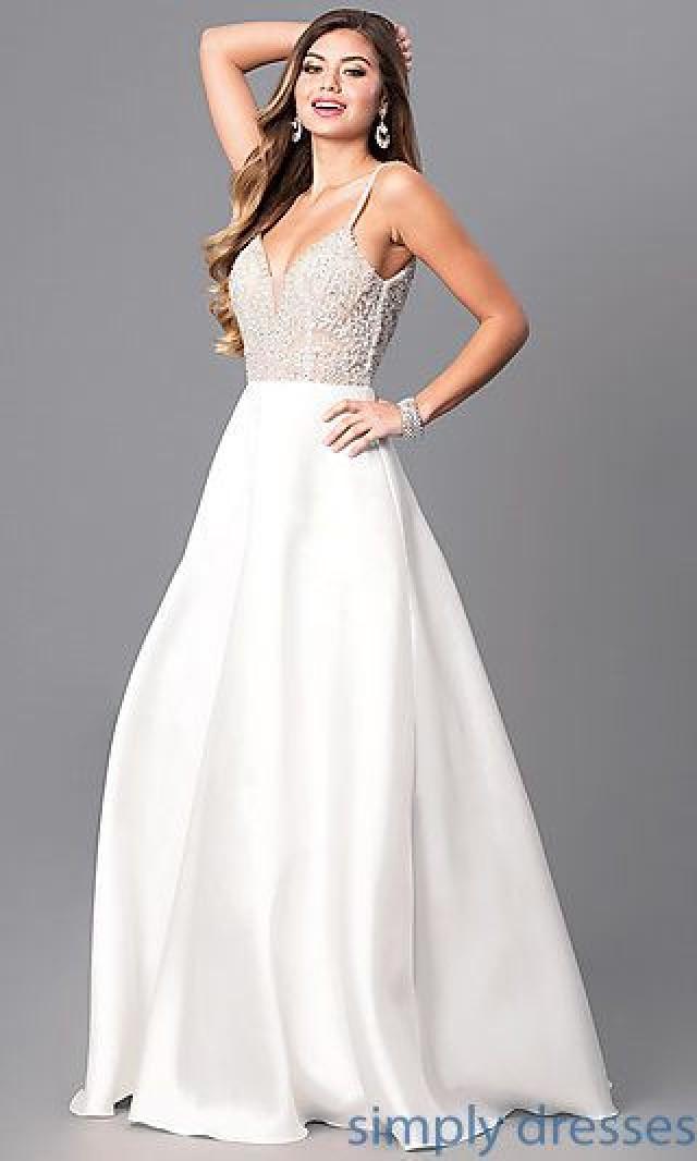 JOJVNJVN51488 Long Formal OffWhite Prom Dress With Beaded Bodice