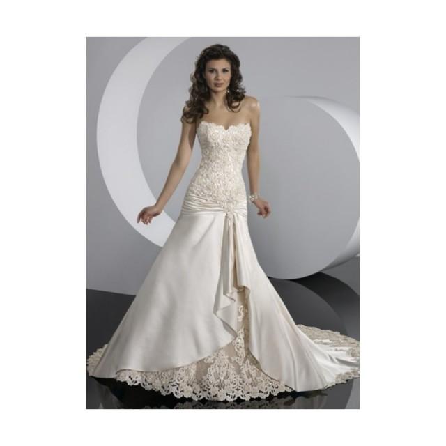ALine Sleeveless Chapel Train Lace Satin Wedding Dresses In