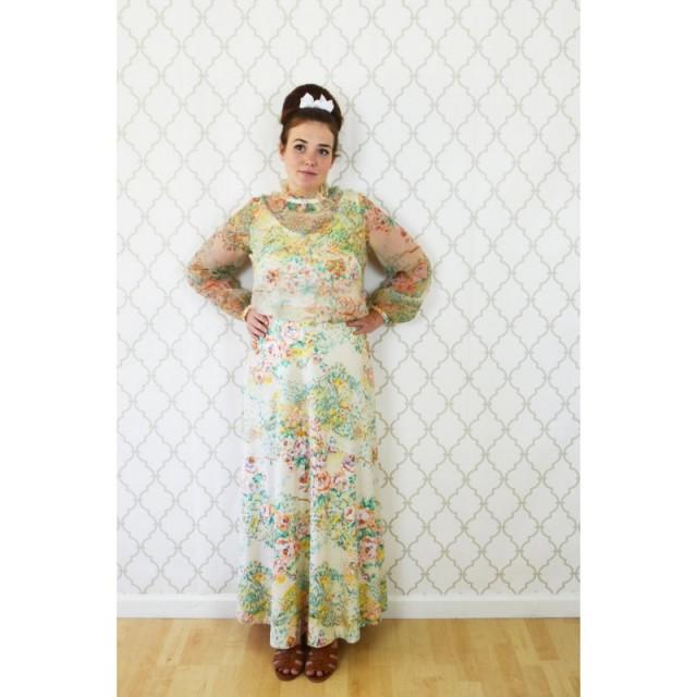 Clothing Vintage 70s Maxi Dress Dress 70s Dress Robe Dress M