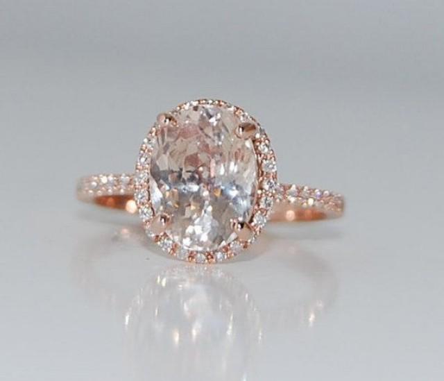 3.5ct Oval Champagne Peach Sapphire Diamond Ring 14k Rose Gold