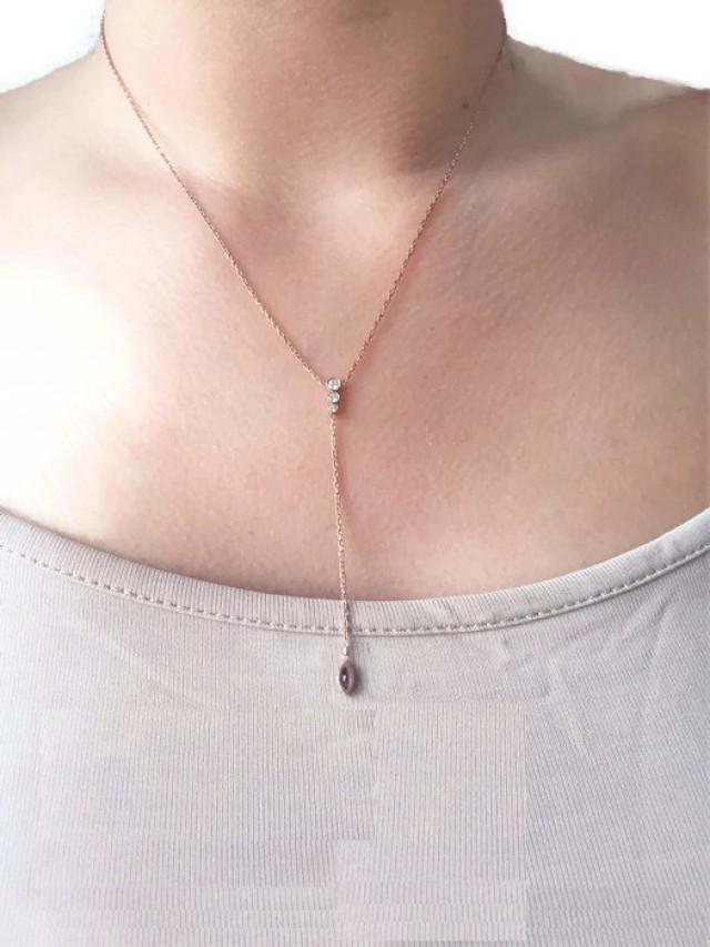 Diamond Lariat Necklace Ruby Y Necklace Silver Lariat Necklace Rose