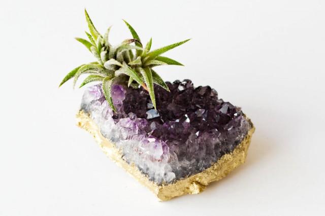 Amethyst Crystal Air Plant Gold Desk Accessories Boho Decor Housewarming Gift Air Plant Terrarium Friend Gift Best Friend Birthday Gift 2755691 Weddbook