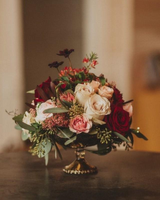 White Blush And Red Fall Wedding Reception Centerpiece 2756116