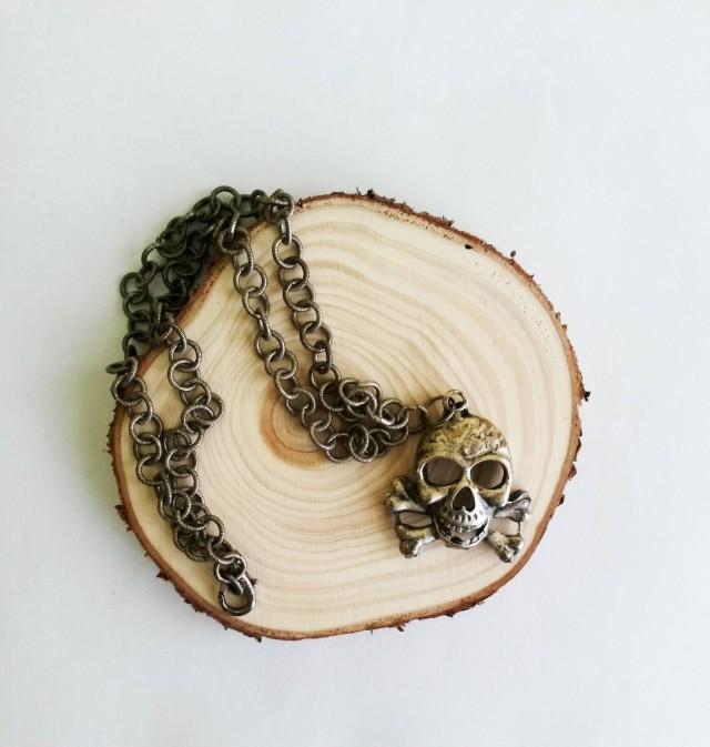 Oxidized Metallic Skull Necklace, Skull Necklace, Rocker Jewelry, Gift