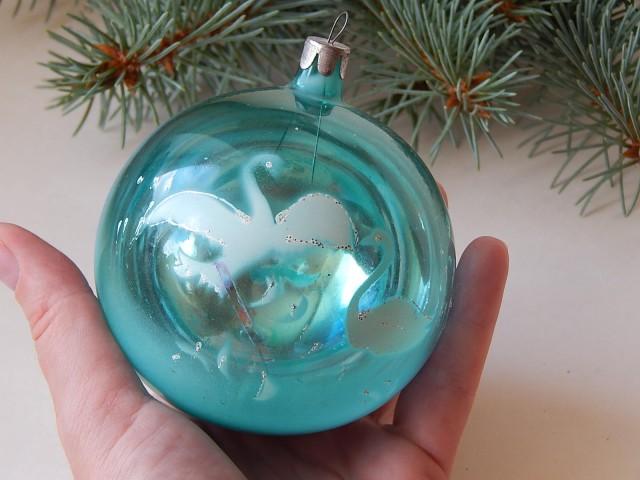 Vintage Christmas Ornament Big Blue Glass Ball Soviet ...