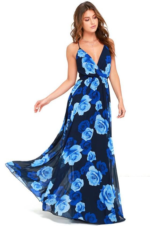 only in dreams navy blue floral print maxi dress