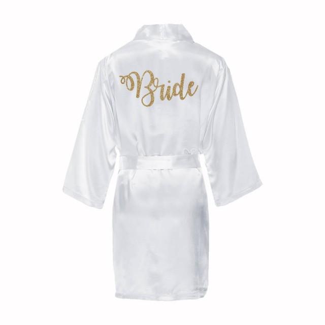 Satin Bridal Robe With Gold Glitter, Satin Bride Robe, White Satin