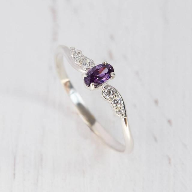 Dainty Amethyst Ring Womens Amethyst Ring Purple Stone Ring Amethyst Promise Ring Art Deco Silver Ring Unique Amethyst Silver Ring