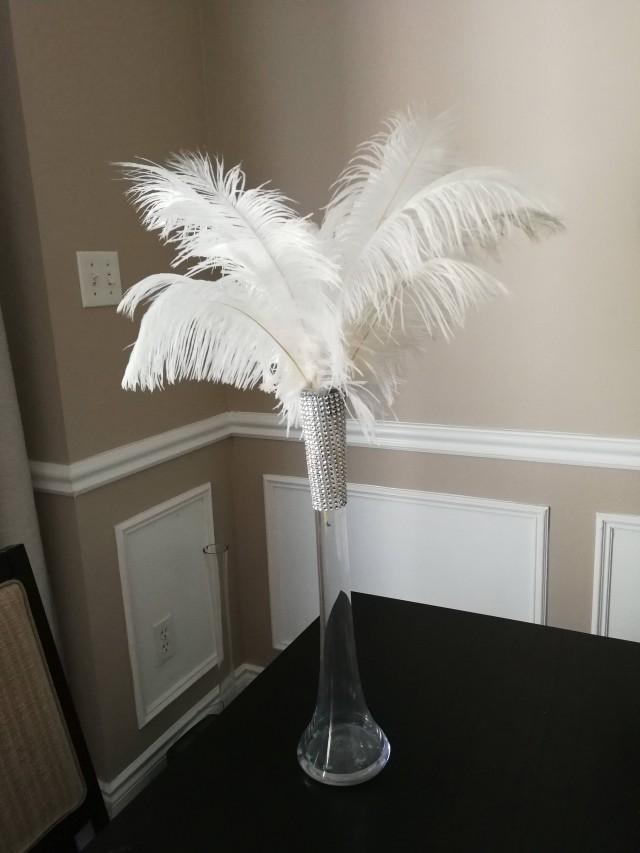 PROMO Clear 16" Tall Ostrich Feather Centerpiece Kits With Round Eiffel