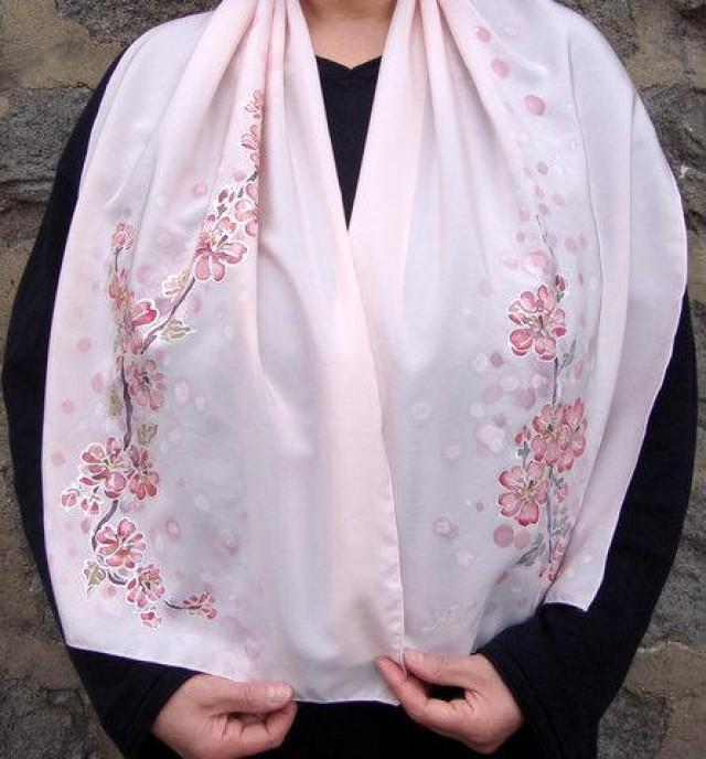 Cherry Blossom Silk Scarf, Japanese Silk Scarf, Pink Flowers Scarf