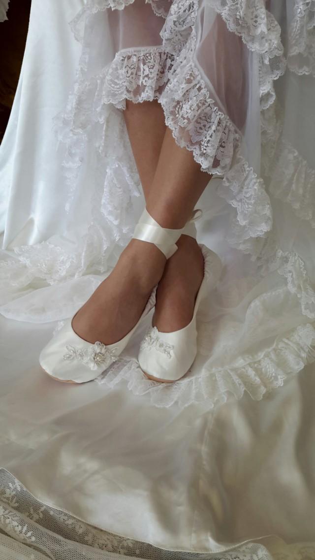 Ivory Satin Bridal Flat Shoe, White 