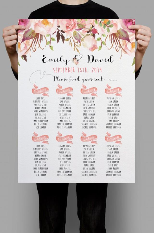 Personalized Wedding Seating Chart Table Seating Plan Printable Pink