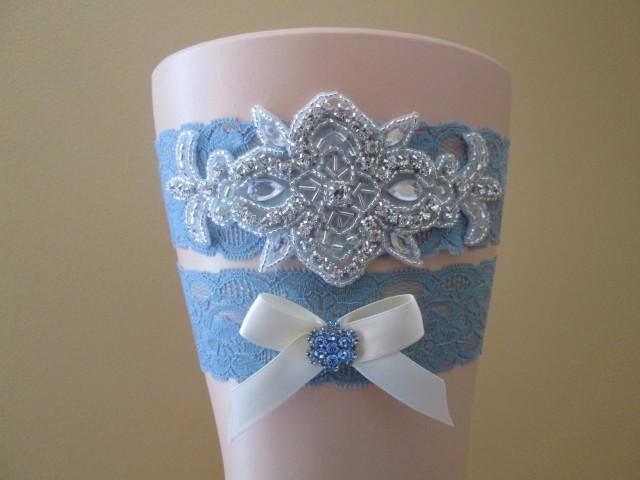 Something Blue Wedding Garter Set Dusty Blue Bridal Garter