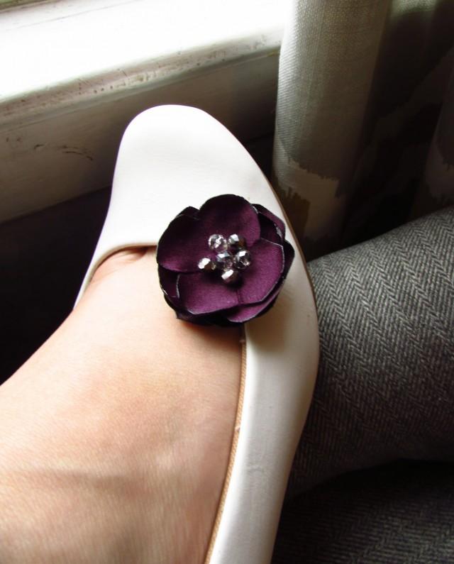 Purple Eggplant Wedding Shoe Clips, Plum Bridesmaid Shoe Accessories