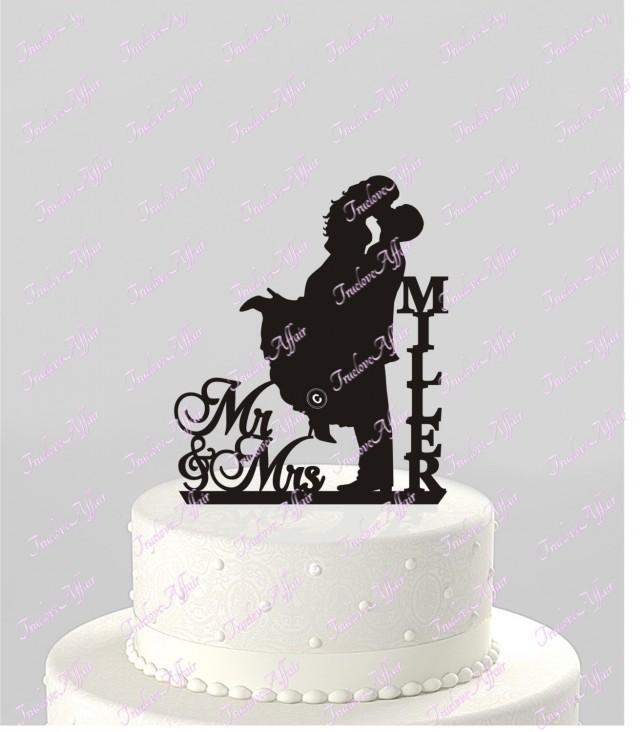 Wedding Cake Topper Silhouette Couple Mr & Mrs Personalized With Last ...