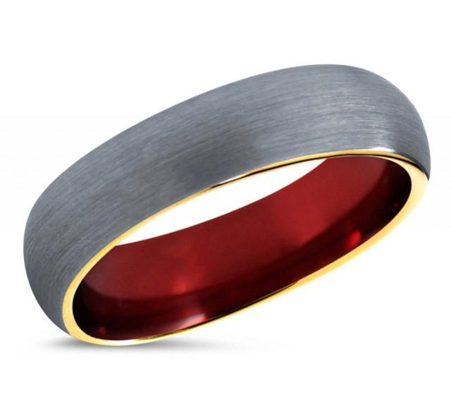 Tungsten Wedding Band Ring Brushed Silver Red Yellow Gold Wedding Band