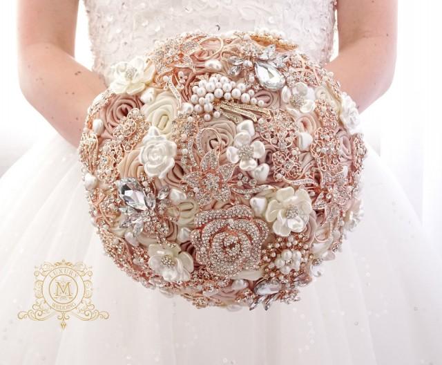 Champagne Rose Gold BROOCH BOUQUET Ivory Beige Cream Broach Boquet