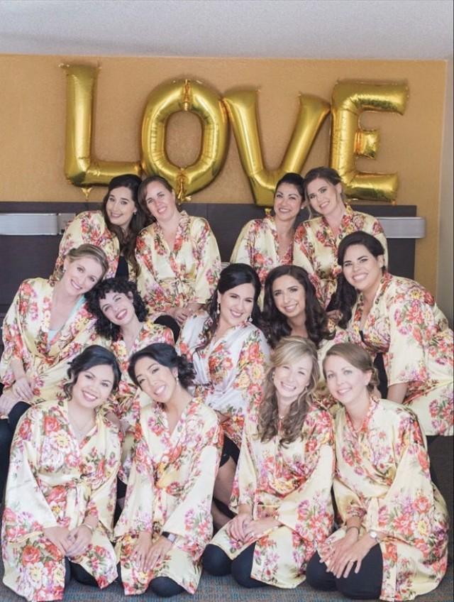 Bridesmaid Robes Set Of 12, 12 Silk Bridal Robes, Embroidered Satin