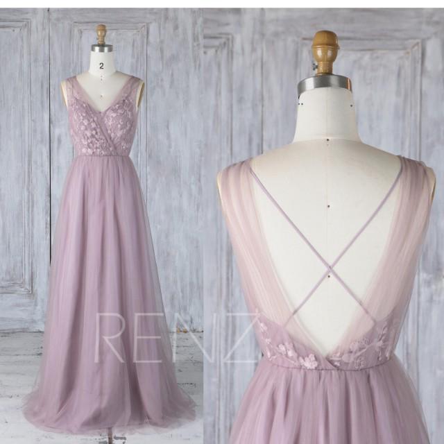 Bridesmaid Dress Dark Mauve Tulle V Neck Illusion Lace Wedding Dress