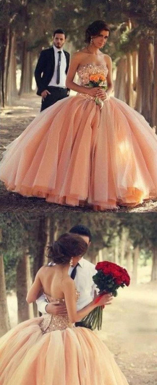 Blush Pink Tulle Wedding Dresses Ball Gown Sweetheart Bridal Gowns With